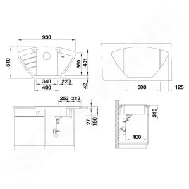 Blanco Zia 9 - Évier en silgranit, 930x510 mm, gris 527395