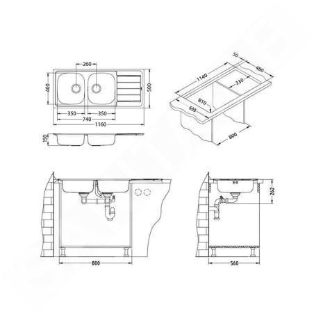 Alveus Line - Évier 1160x500 mm, inox 1087978