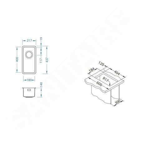 Alveus Kombino - Évier 217x437 mm, avec commande du vidage, inox 1100233