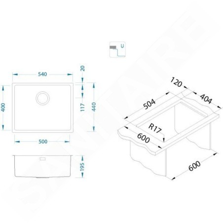 Alveus Kombino - Évier 540x440 mm, inox 1100237