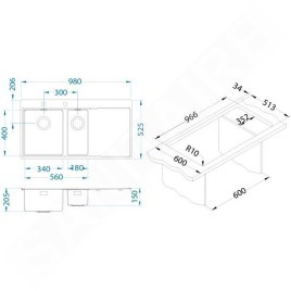 Alveus Pure - Évier 980x525 mm, avec commande du vidage, bac à gauche, inox 1103654