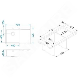 Alveus Pure Up - Évier 790x525 mm, avec commande du vidage, bac à gauche, inox 1123789