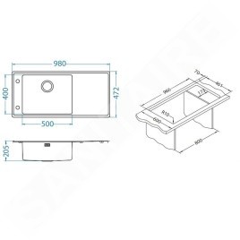 Alveus Stricto - Évier 980x472 mm, avec commande du vidage, bac à droite, inox 1124375
