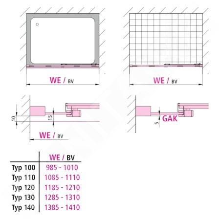 Kermi NICA - Porte de douche L2R 140x200 cm, droite, argent brillant/verre transparent NIL2R14020VPK