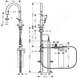 Hansgrohe Aqittura M91 - Mitigeur d'évier avec bec extractible et filtration, sBox, chrome 76826000