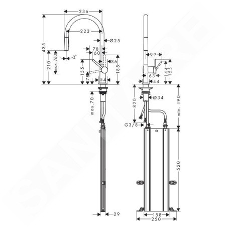 Hansgrohe M54 - Mitigeur d'évier Talis avec douchette extractible, sBox, chrome noir brossé 72801340