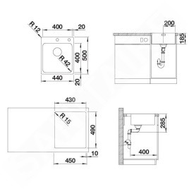 Blanco Solis 400 - Évier 440x500 mm avec commande excentrique PushControl, inox brossé 526119