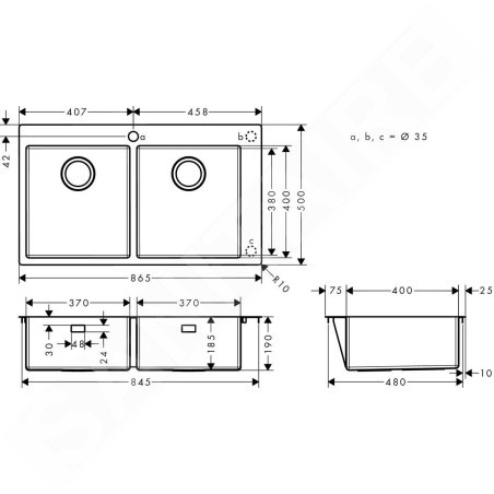 Hansgrohe Éviers - Évier à encastrer S711-F765, inox 43303800