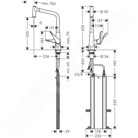 Hansgrohe M71 - Mitigeur d'évier Metris avec douchette extractible, sBox, EcoSmart, chrome 73824000