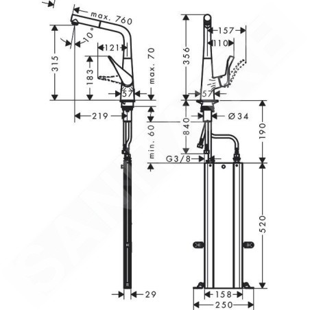 Hansgrohe M71 - Mitigeur d'évier avec bec extractible, sBox, EcoSmart, chrome 73828000