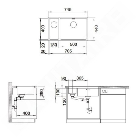 Blanco Andano 500/180 - Évier, 745x440 mm, inox 522989