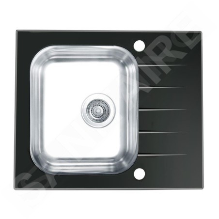 Alveus Altone - Évier 600x500 mm, avec commande de vidage, verre noir / inox 1114557