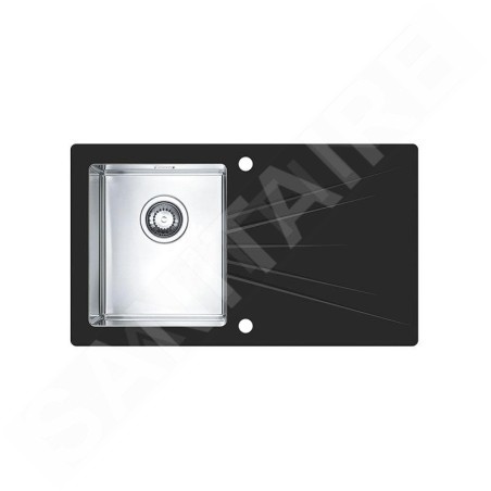 Alveus Karat - Évier 860x500 mm, avec commande de vidage, verre noir / en inox 1102770