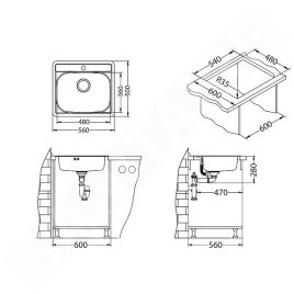 Alveus More - Évier 560x500 mm, inox 1106813