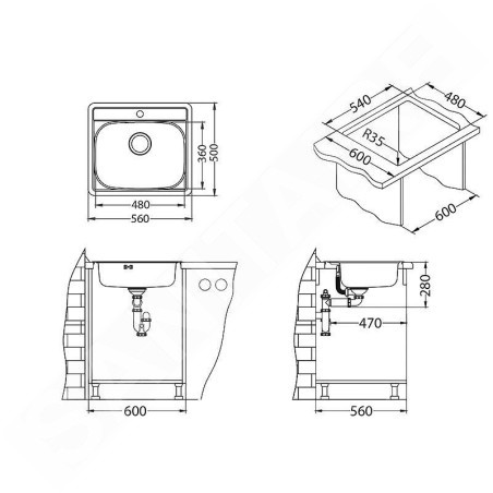 Alveus More - Évier 560x500 mm, inox 1106813