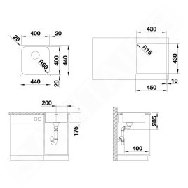 Blanco Supra 400 - Évier, 440x440 mm, inox brossé 526350