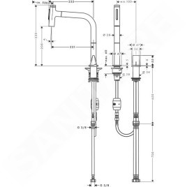 Hansgrohe M71 - Mitigeur d'évier Metris Select avec douchette extractible, installation 2 trous, simili inox 73819800