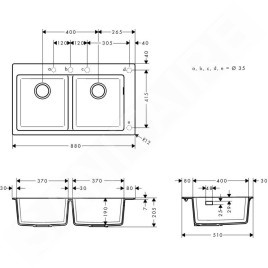 Hansgrohe Éviers - Evier encastré granit S510-F770, graphite noir 43316170