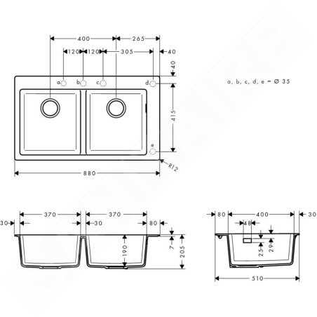 Hansgrohe Éviers - Evier encastré granit S510-F770, graphite noir 43316170