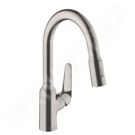 Hansgrohe Focus M42 - Mitigeur d’évier M429-H180 avec douchette extractible, design : inox 71801800