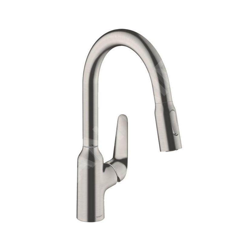Hansgrohe Focus M42 - Mitigeur d’évier M429-H180 avec douchette extractible, design : inox 71801800