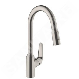 Hansgrohe Focus M42 - Mitigeur d’évier M429-H220 avec douchette extractible, design : inox 71800800