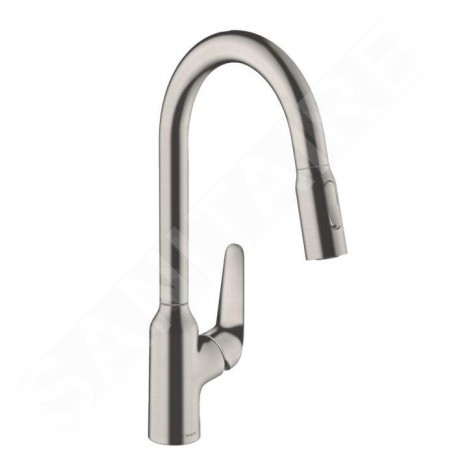 Hansgrohe Focus M42 - Mitigeur d’évier M429-H220 avec douchette extractible, design : inox 71800800