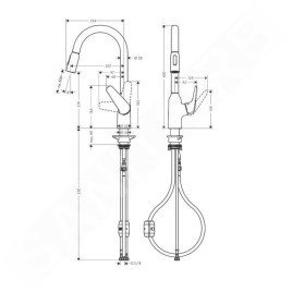 Hansgrohe Focus M42 - Mitigeur d’évier M429-H220 avec douchette extractible, design : inox 71800800