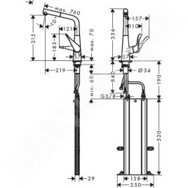 Hansgrohe M71 - Mitigeur d'évier M7114-H320 avec douchette extractible, sBox, chrome 73812000