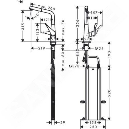 Hansgrohe M71 - Mitigeur d'évier M7114-H320 avec douchette extractible, sBox, chrome 73812000