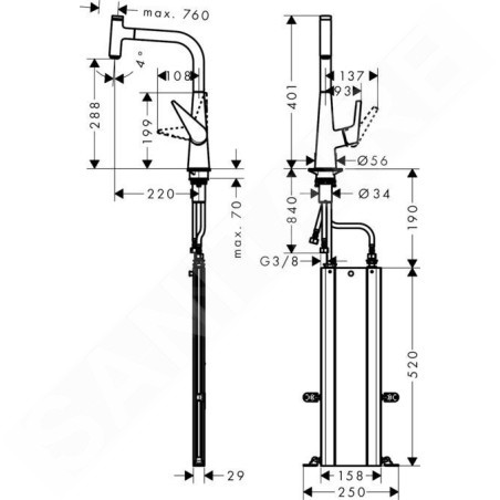 Hansgrohe Talis Select M51 - Mitigeur d'évier M5115-H300 avec douchette extractible, sBox, chrome 73853000