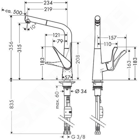 Hansgrohe M71 - Mitigeur d'évier Metris avec bec extractible, EcoSmart, chrome 14781000