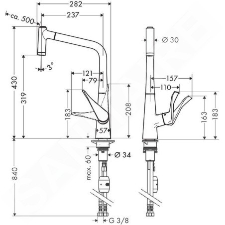Hansgrohe M71 - Mitigeur d'évier Metris avec douchette extractible, EcoSmart, chrome 14780000