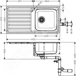 Hansgrohe Éviers - Évier encastré S4111-F400 avec égouttoir, inox 43341800