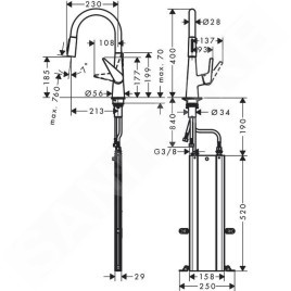 Hansgrohe Talis M51 - Mitigeur d'évier Talis avec douchette extractible, sBox, EcoSmart, chrome 73876000