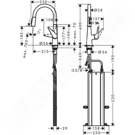 Hansgrohe Talis M51 - Mitigeur d'évier Talis avec douchette extractible, sBox, EcoSmart, chrome 73876000