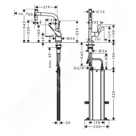 Axor Citterio - Mitigeur d'évier avec douchette extractible, sBox, aspect inox 39862800