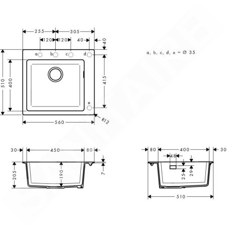 Hansgrohe Éviers - Evier encastré granit S510-F450, graphite noir 43312170