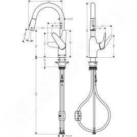 Hansgrohe Focus M42 - Mitigeur d’évier M429-H180 avec douchette extractible, chrome 71801000