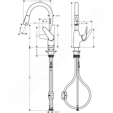 Hansgrohe Focus M42 - Mitigeur d’évier M429-H180 avec douchette extractible, chrome 71801000