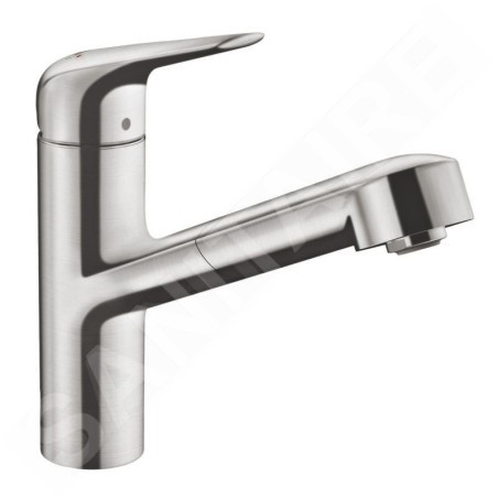 Hansgrohe Focus M42 - Mitigeur d’évier M427-H150 avec douchette extractible, design : inox 71814800
