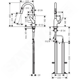 Hansgrohe Focus M42 - Mitigeur d'évier M4216-H220 avec douchette extractible, chrome 71820000