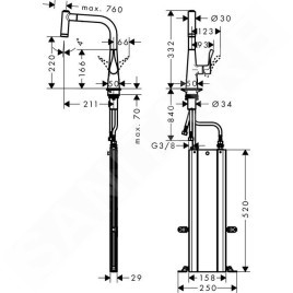 Hansgrohe M71 - Mitigeur d'évier M7116-H220 avec douchette extractible, sBox, chrome 73800000