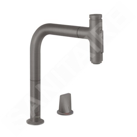 Hansgrohe M71 - Mitigeur d'évier M7120-H200 avec douchette extractible, installation 2 trous, sBOX, chrome noir brossé 73818340