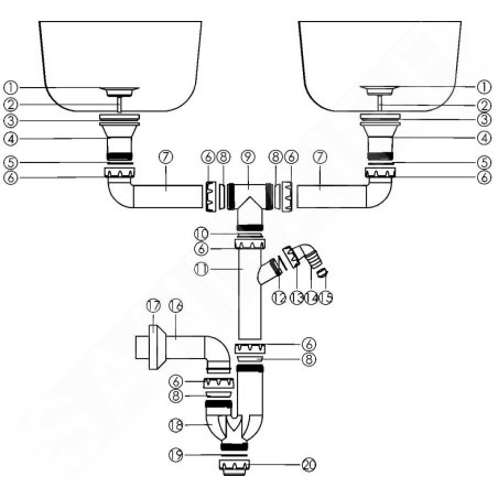Novaservis Siphons - Siphon pour évier double 49 mm sans trop-plein, plastique NSP22