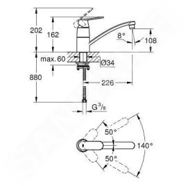 Grohe Eurosmart Cosmopolitan - Mitigeur d’évier pour le montage sous la fenêtre, chrome 31170000