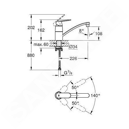 Grohe Eurosmart Cosmopolitan - Mitigeur d’évier pour le montage sous la fenêtre, chrome 31170000