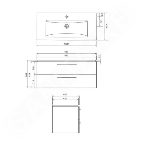 Cersanit Lara - Meuble avec lavabo, 46x99x45 cm, 2 tiroirs, blanc S801-191-DSM