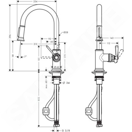Axor Montreux - Mitigeur d´évier avec douchette extractible, aspect acier inoxydable 16581800