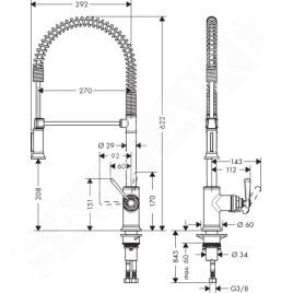 Axor Montreux - Mitigeur d´évier Semi-Pro, aspect acier inoxydable 16582800